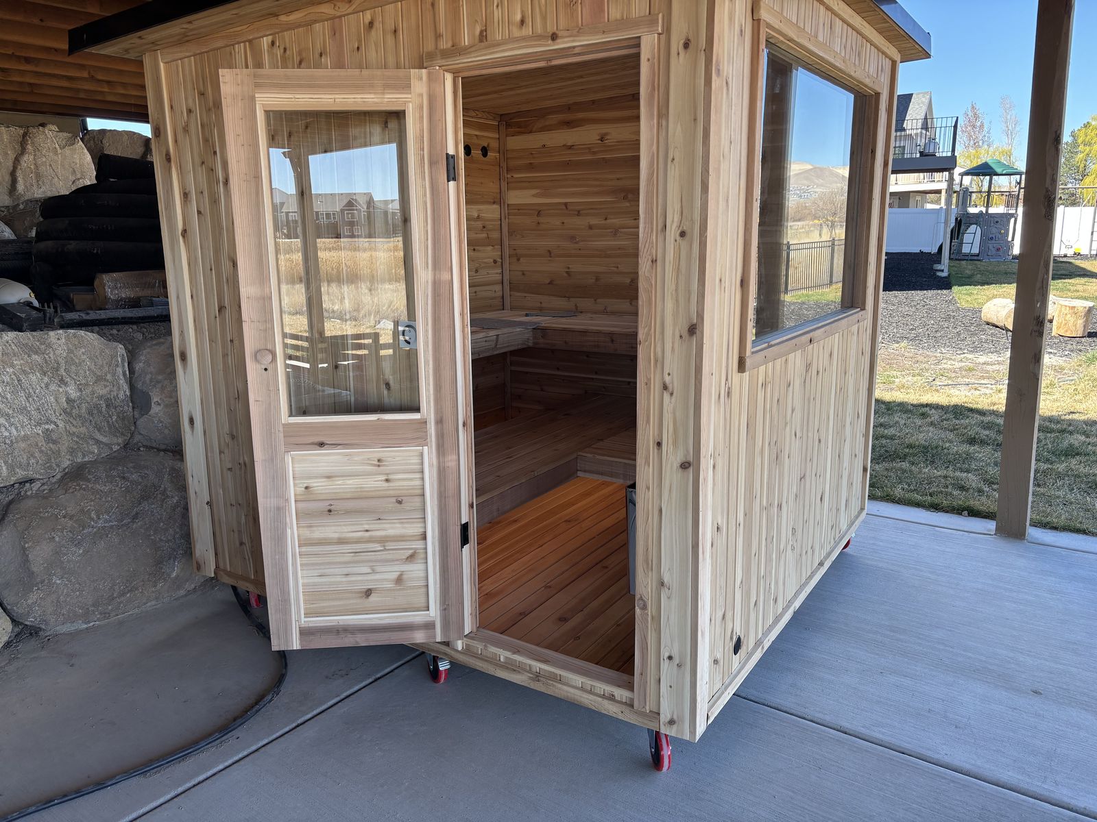 Cedar sauna installation